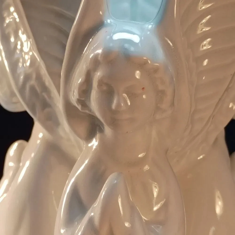 2 Vintage White Ceramic Angel Taper Candle Christmas Candlestick Holders 6